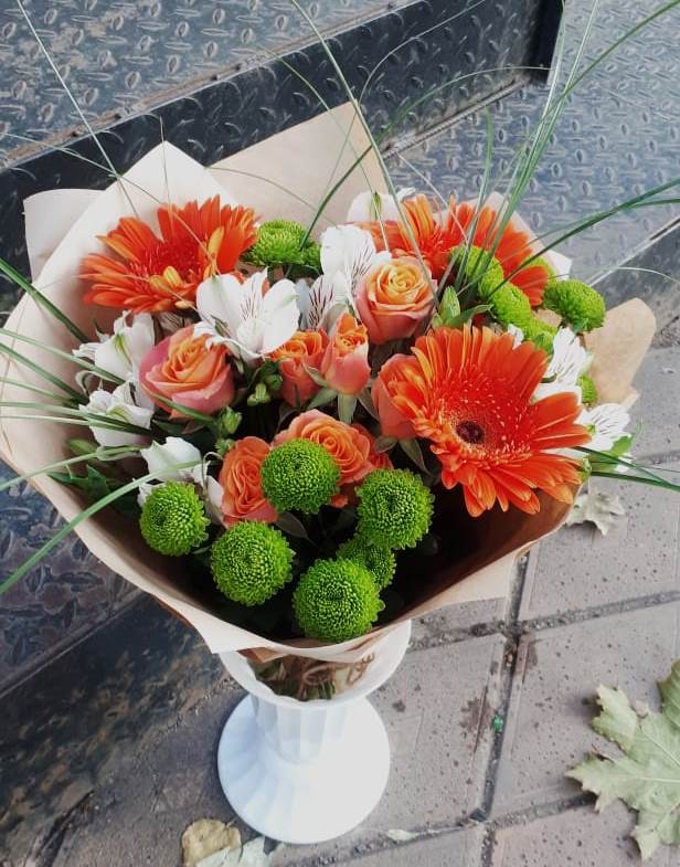 Букет цветов из: Герберы, Хризантемы, Альстромерии и Розы в Луначарском