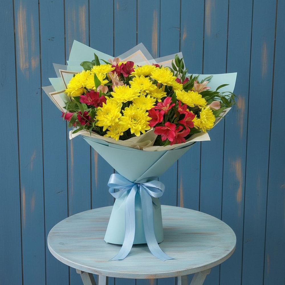 Букет цветов из: Альстромерии и Хризантемы в Луначарском