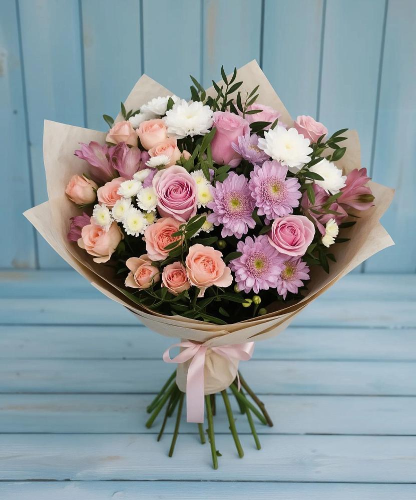 Букет цветов из: Хризантемы, Розы и Альстромерии в Луначарском