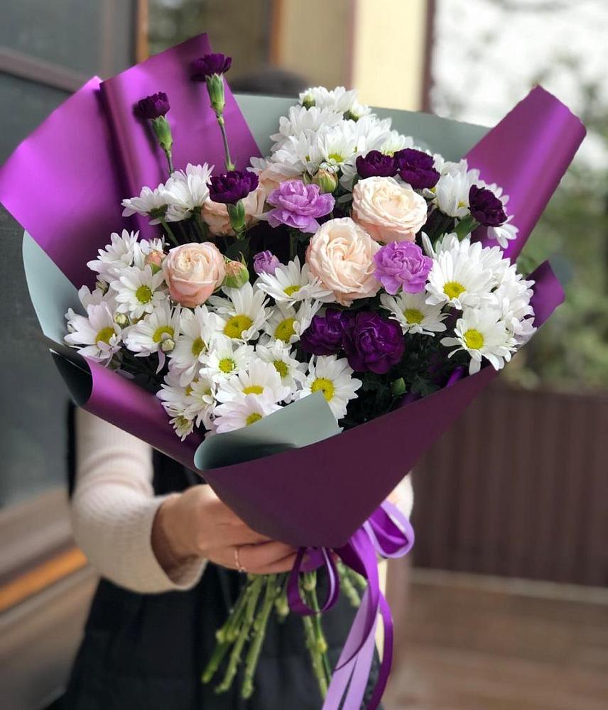 Букет цветов из: Хризантемы, Гвоздики и Розы в Луначарском