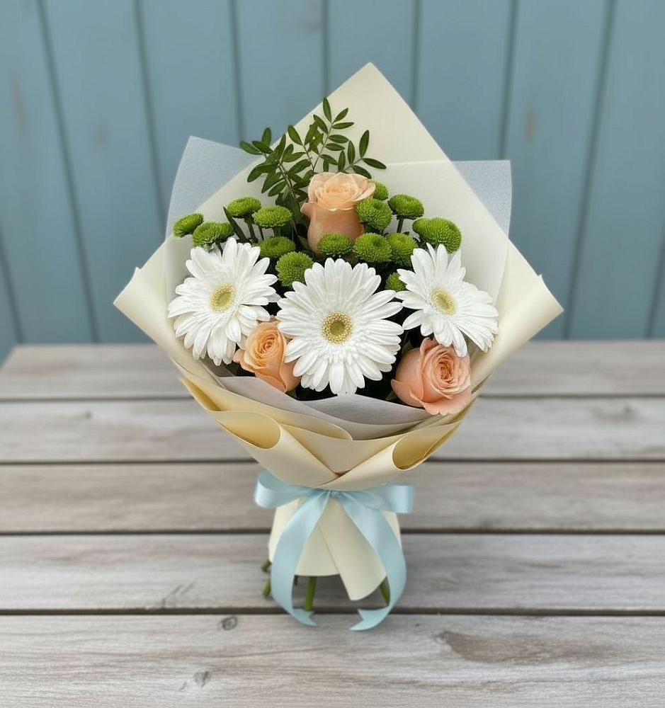 Букет цветов из: Герберы, Розы и Хризантемы в Луначарском