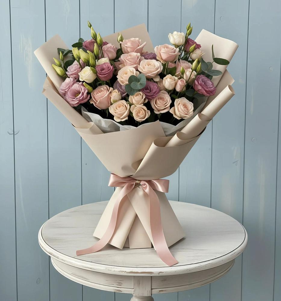 Букет цветов из: Розы и Лизиантусы в Луначарском