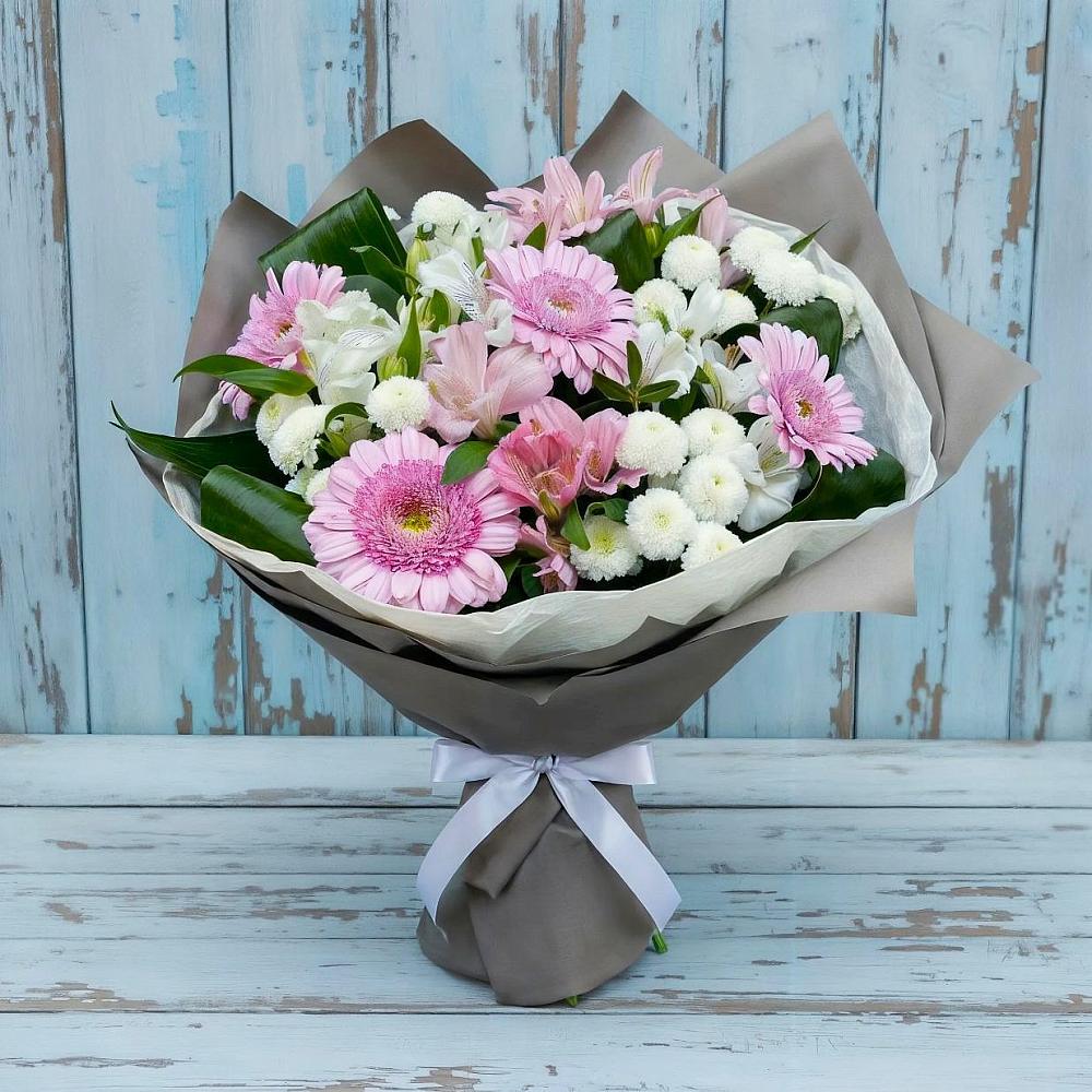Букет цветов из: Герберы, Альстромерии и Хризантемы в Луначарском